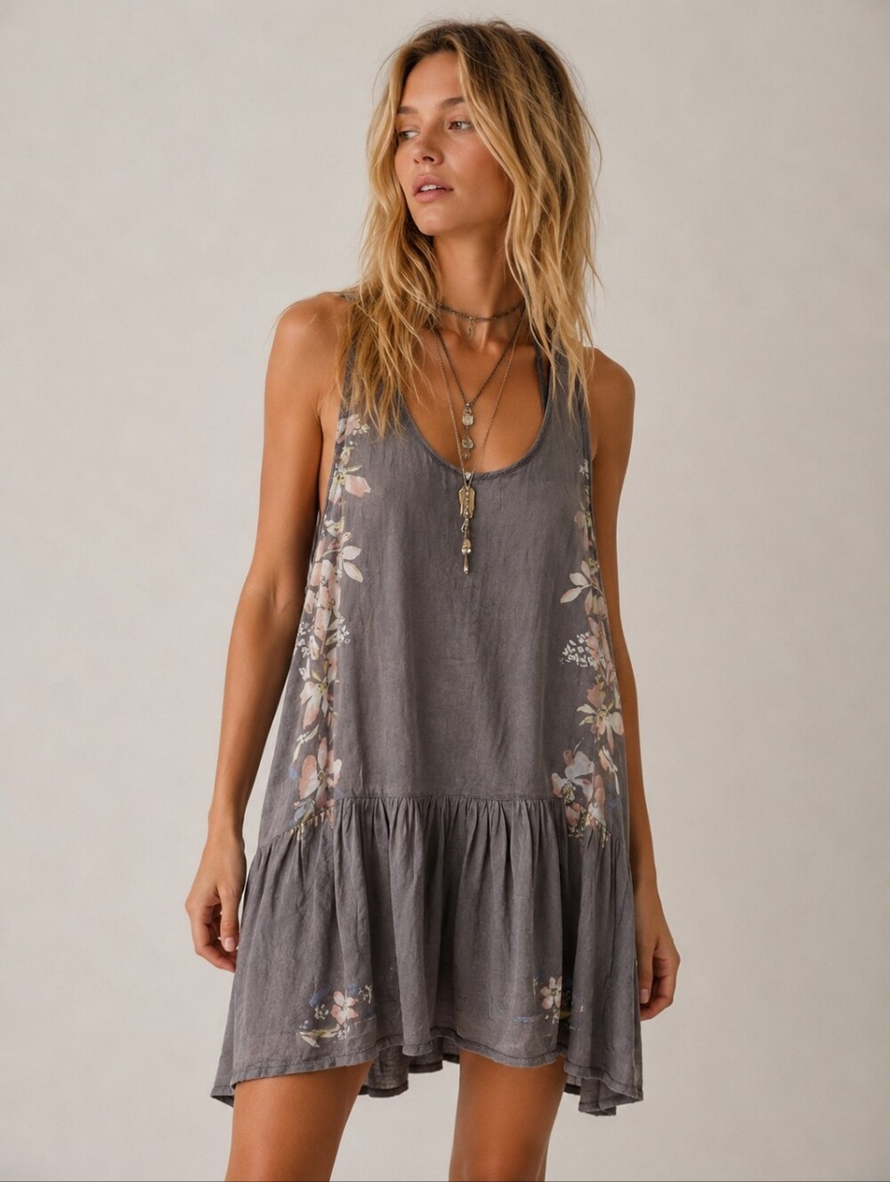 Intimately Free People Tunic Tank Top Size XS Floral Cotton Silk Blend